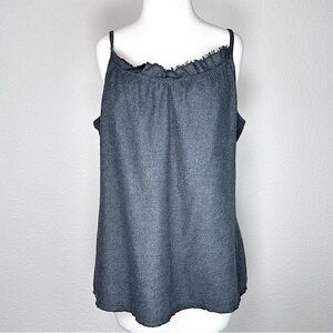 NWOT‎ Eileen Fisher Wool Blend Polished Flannel Cami Frayed Edges Shirring Large
